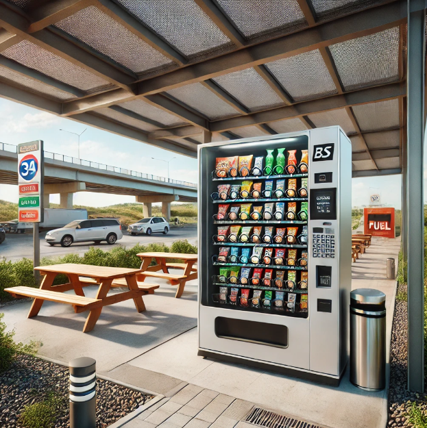 Distributeur automatique de snacks et boissons – Installation sur mesure pour les aires d'autoroute près de Marseille 13